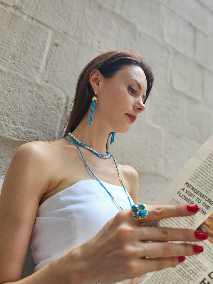 Natural Blue Turquoise Tassel Earrings NE042