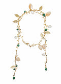 Natural-Inspired Pearl With Shell Leaves And Malachite Open Ended Necklace SN029