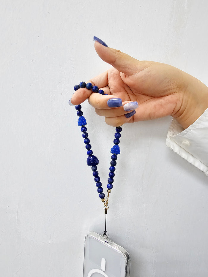 Natural Lapis Lazuli With Raspberry And Hearts Phone Strap PC020