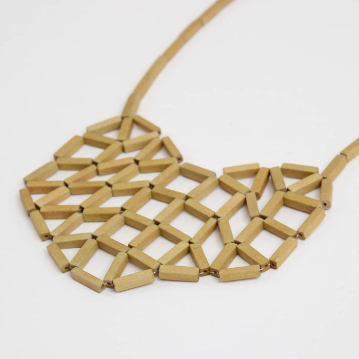Nature-Inspired Wooden Bib Necklace - Sylca Designs - Chunky Jewelry