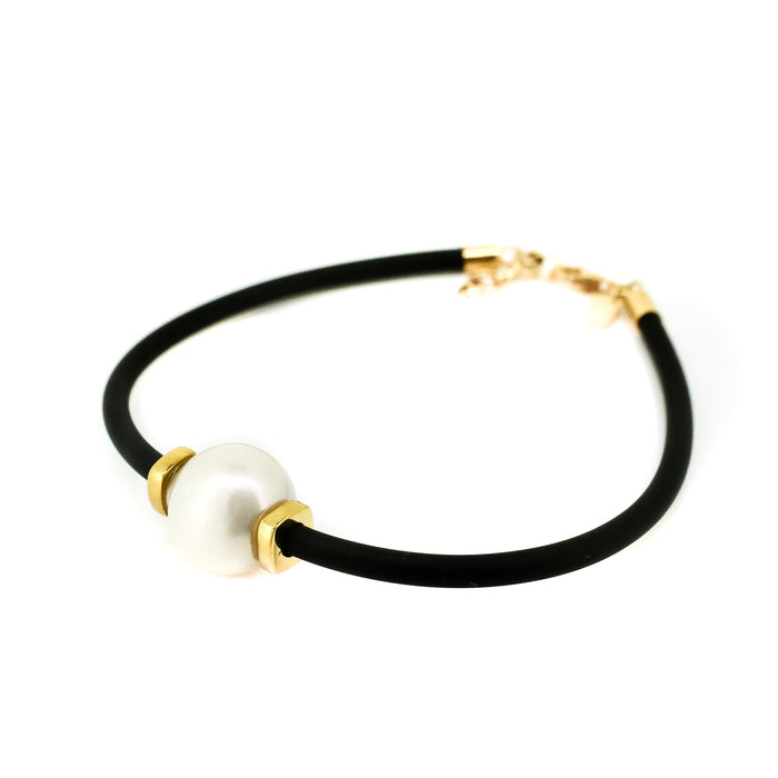 Nautical neoprene pearl bracelet with AAA freshwater pearl and gold vermeil detail