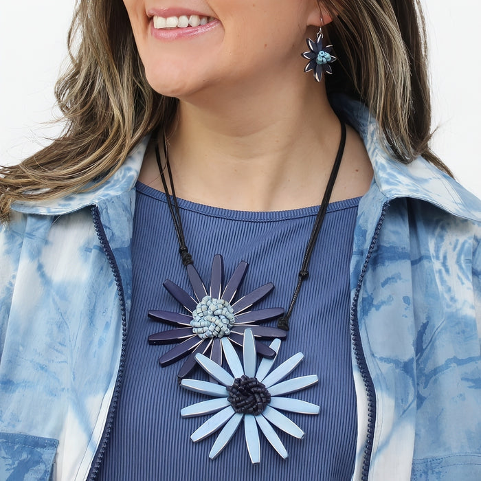 Navy Amaya Double Flower Statement Necklace
