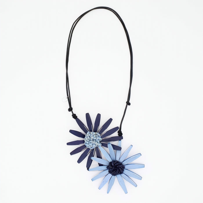 Navy Amaya Double Flower Statement Necklace