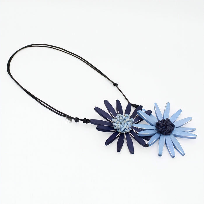 Navy Amaya Double Flower Statement Necklace