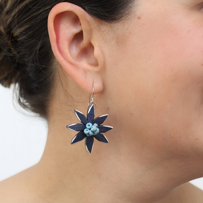 Navy Amaya Flower Earrings
