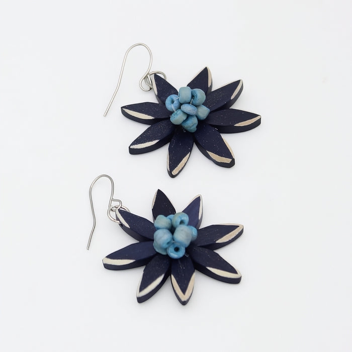 Navy Amaya Flower Earrings