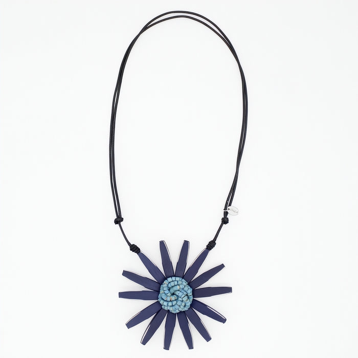 Navy Amaya Flower Statement Necklace