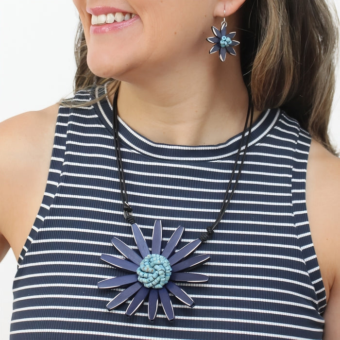 Navy Amaya Flower Statement Necklace