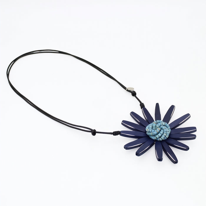 Navy Amaya Flower Statement Necklace