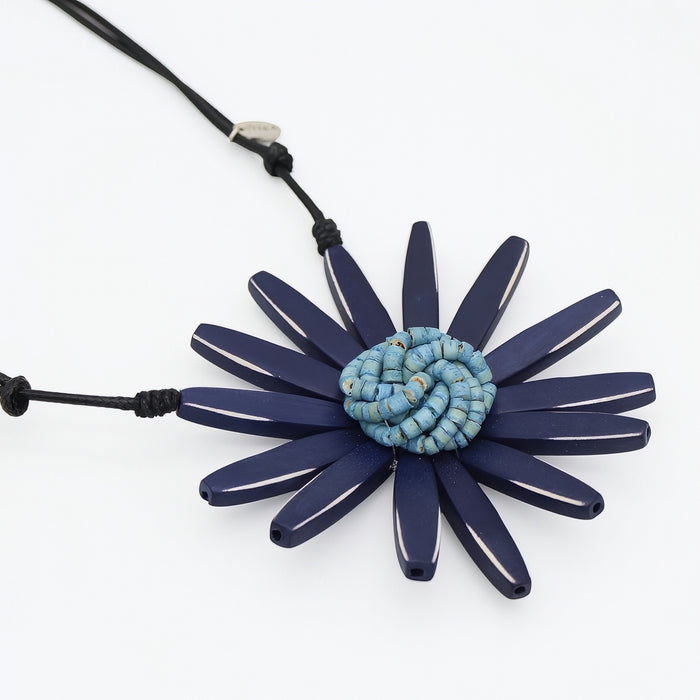 Navy Amaya Flower Statement Necklace