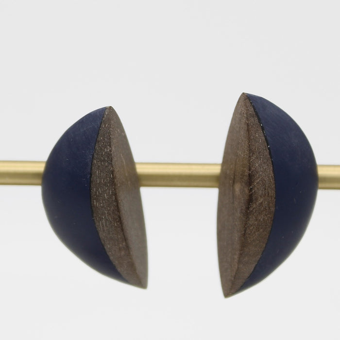Navy and Wood Half Moon Post - Sylca Designs - Chunky Jewelry