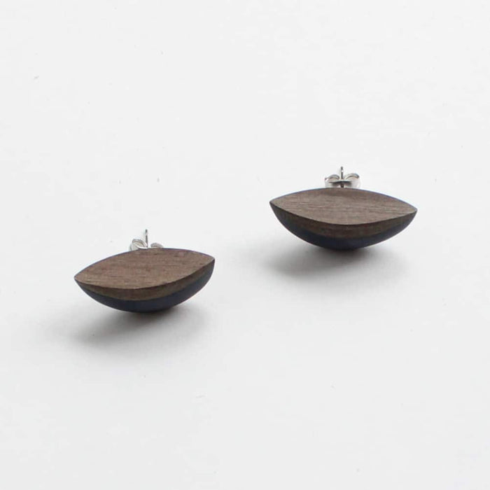 Navy and Wood Half Moon Post - Sylca Designs - Chunky Jewelry