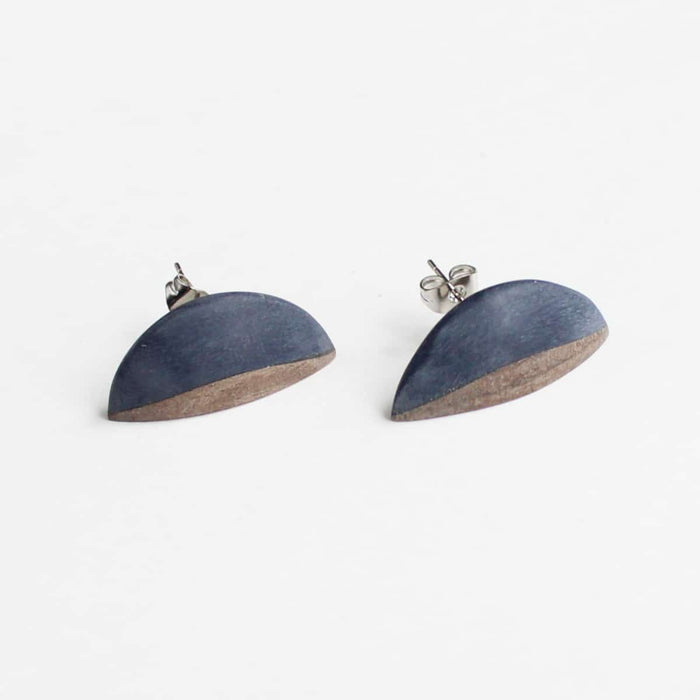 Navy and Wood Half Moon Post - Sylca Designs - Chunky Jewelry