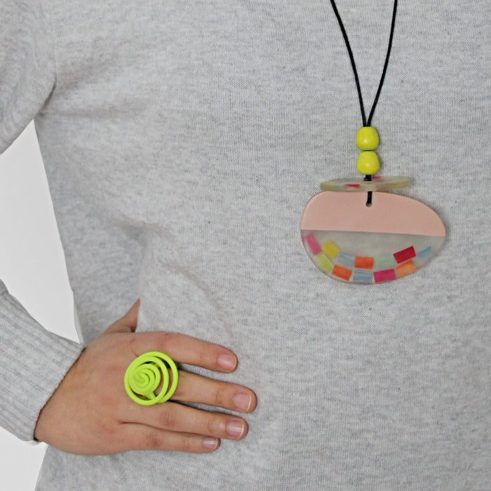 Neon Yellow Cefalu Swirl Ring - Sylca Designs - Chunky Jewelry