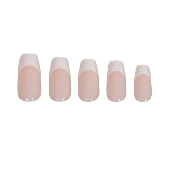 Nevaya's French Tip ~ French Nude and White Medium Coffin ~ SHINY