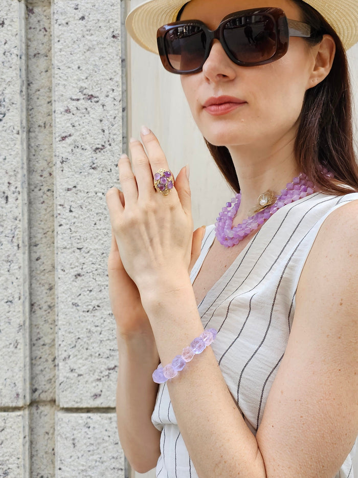 Nugget Amethyst And Rose Quartz stretchy Bracelet PB002