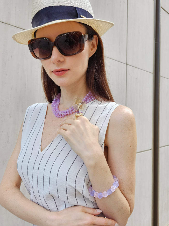 Nugget Amethyst And Rose Quartz stretchy Bracelet PB002