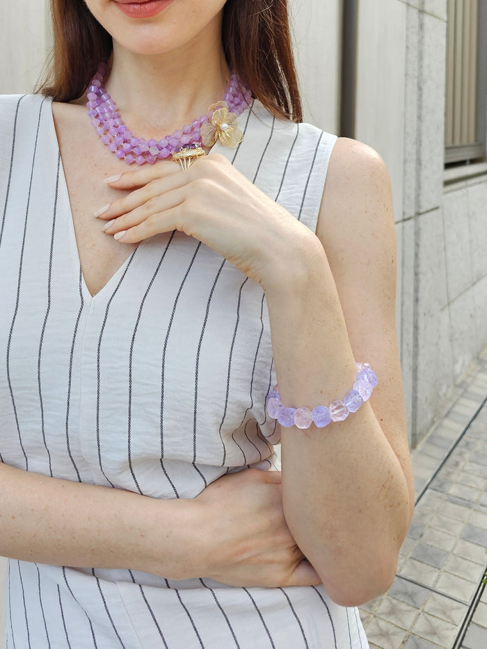 Nugget Amethyst And Rose Quartz stretchy Bracelet PB002