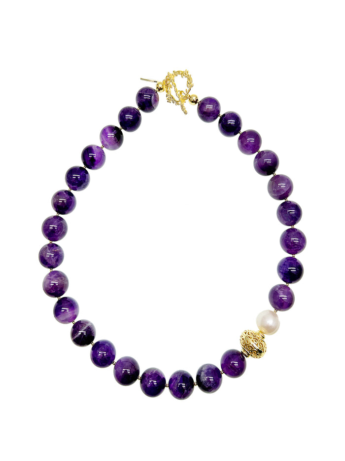 Nugget Amethyst with Baroque Pearls Necklace JN035 - FARRA