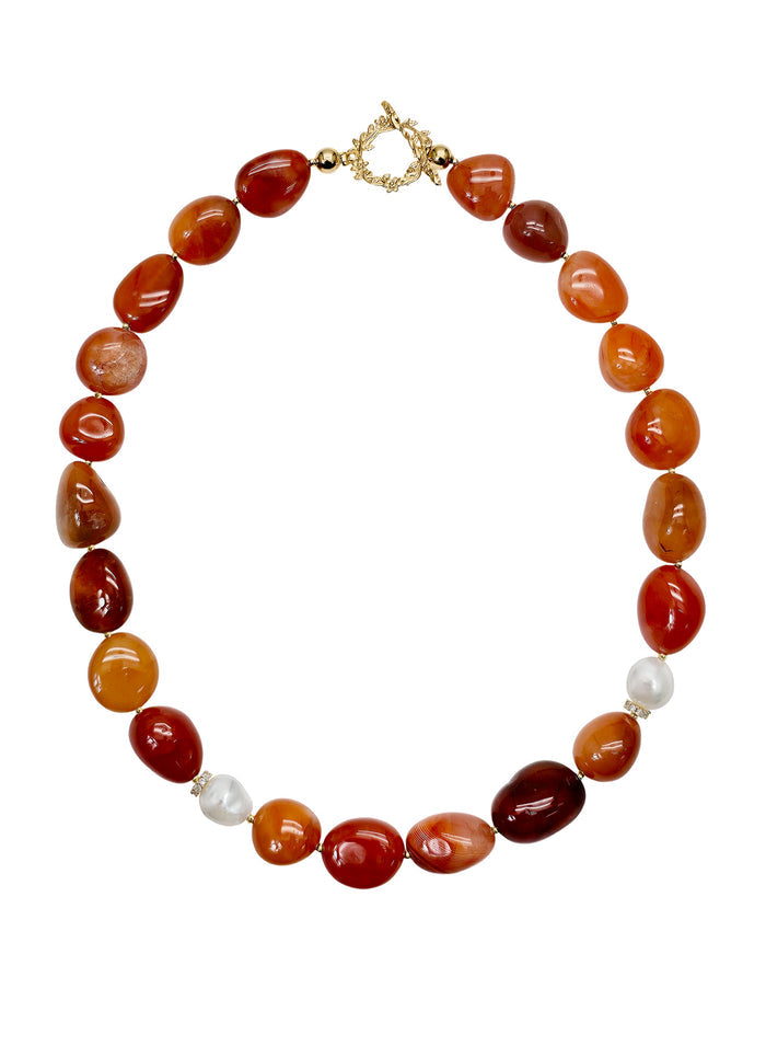 Nugget Red Agate With freshwater Pearls Necklace PN046