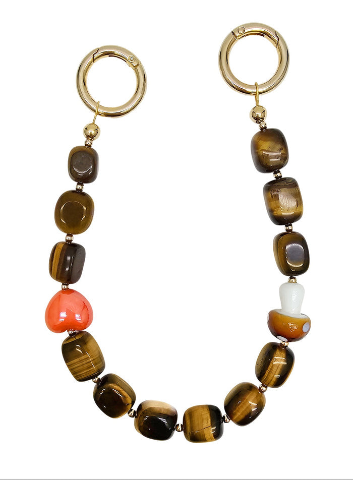 Nugget Tiger-eye Stone With Mushroom And Heart Short Phone Strap PC025