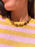 Nugget Tiger-eye Stone With Orange Gemstone Necklace SN007