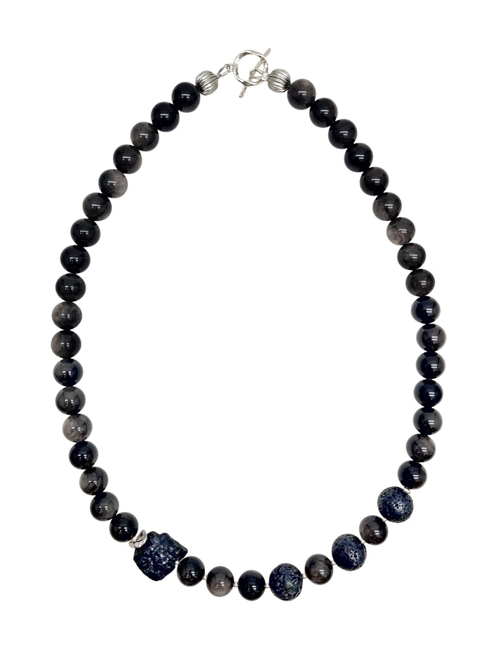 Obsidian With Black Lava Stone Men's Necklace MEN15