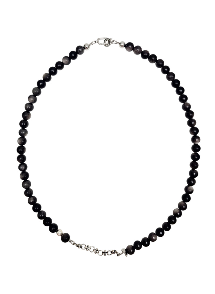 Obsidian With Silver Chain Men's Necklace MEN17