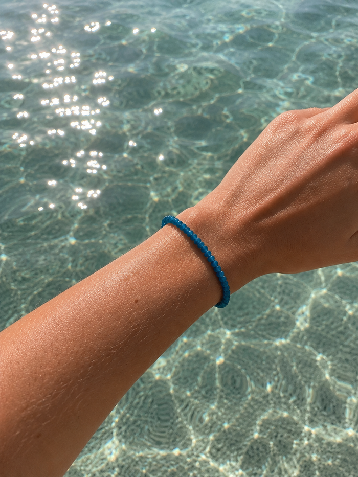Ocean Spell Stretch Bracelet Blue Apatite featuring genuine blue apatite gemstones on a comfortable stretch bracelet design.