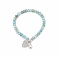 Ocean Hearts Larimar Stretch Bracelet featuring genuine Larimar gemstones, freshwater pearl charm and sterling silver heart charm.