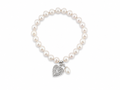 Pearl Silk Knot Bracelet Heart Pearl Charm featuring genuine freshwater pearls and a sterling silver heart charm.