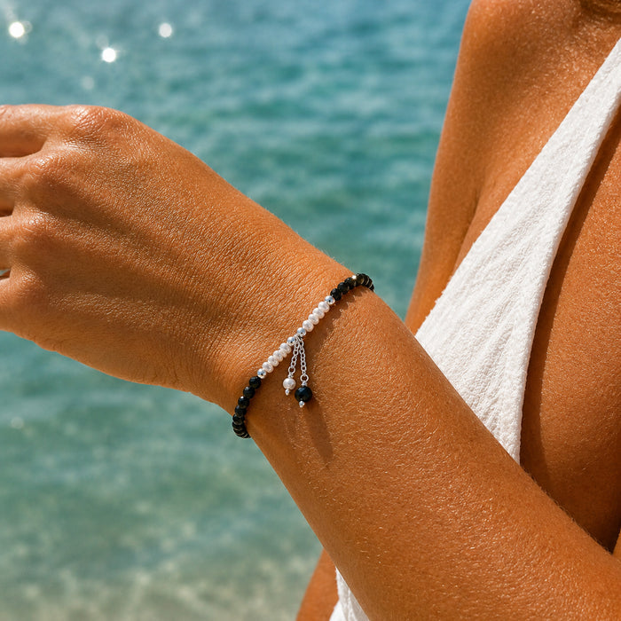 Coastal Pearl and Black Agate Bracelet by Lush Designs Jewellery