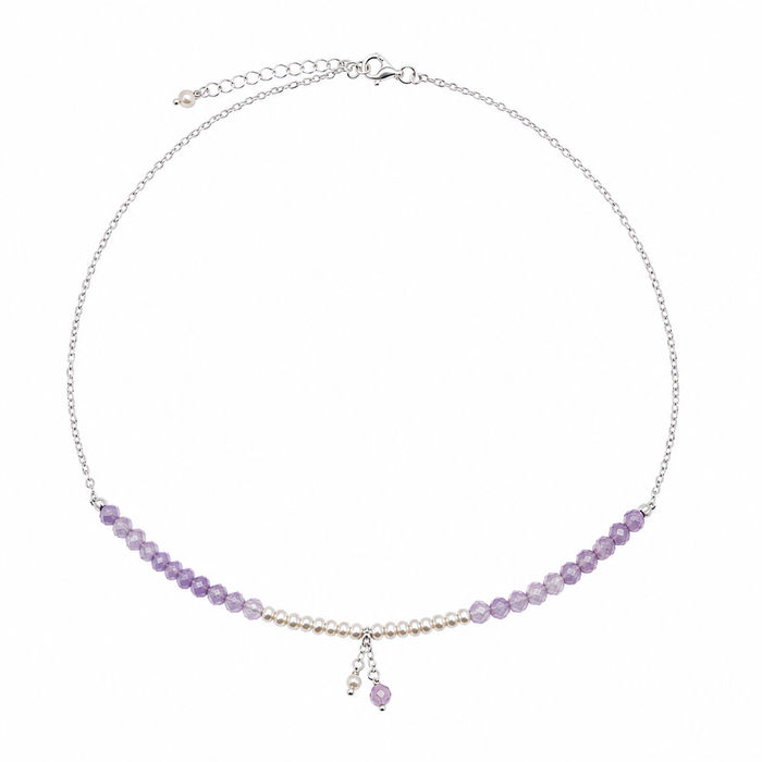Dainty chain with beaded gemstones and pearls