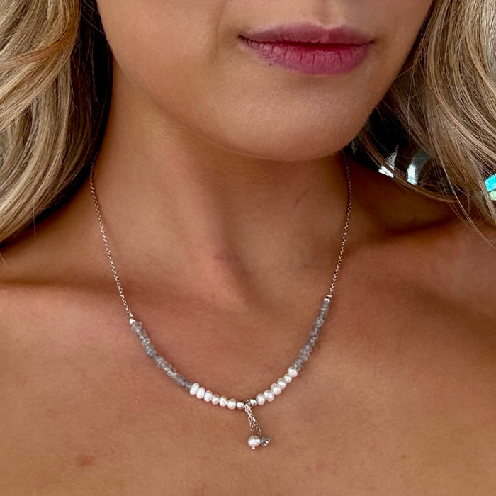 Ocean Spell Pearl Necklace Labradorite | Sterling Silver Gemstone Necklace Australia