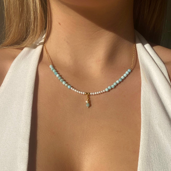 Ocean Spell Pearl Necklace Larimar Gold | Broome Jewellery Designs