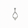 Dainty silver pendant in the shape of a diamond with a small white pearl