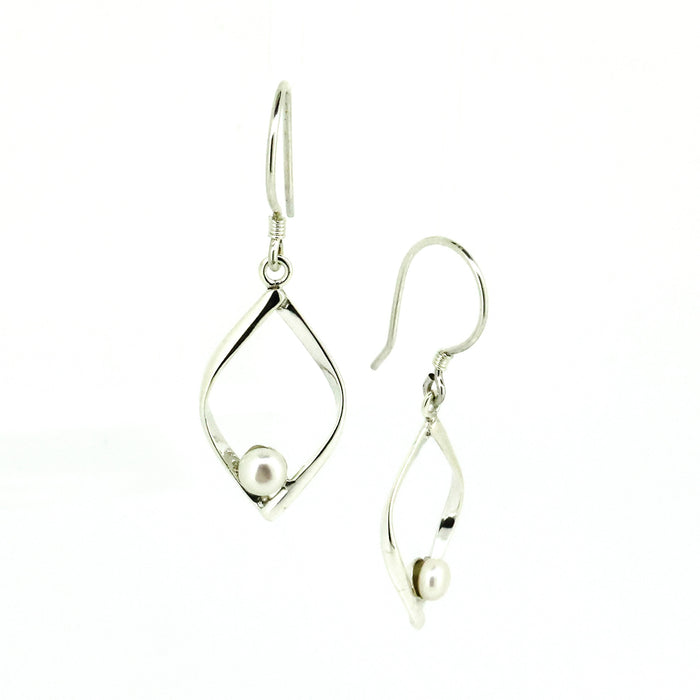 Oceanic Diamonds pearl earrings in 925 sterling silver with open teardrop frame designed in Broome Western Australia