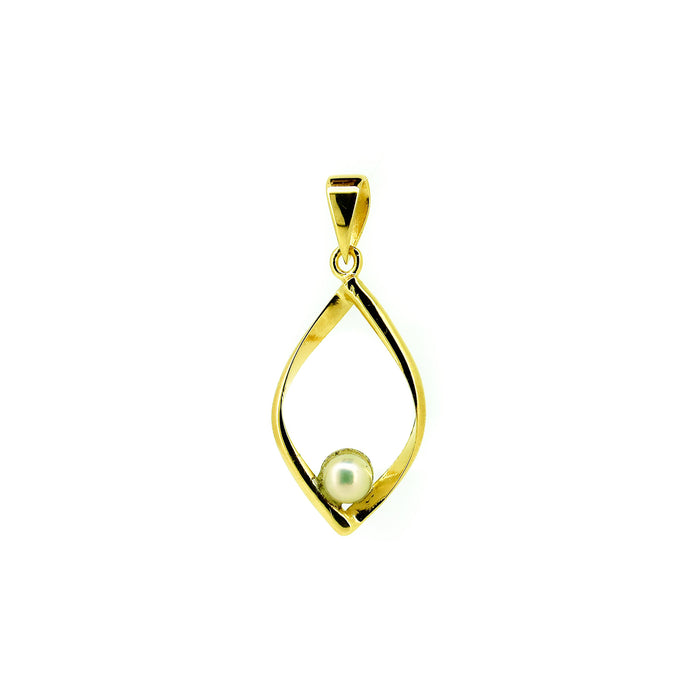 Oceanic Diamonds Pearl Pendant in gold vermeil featuring a genuine freshwater pearl suspended beneath an elegant diamond-inspired design.