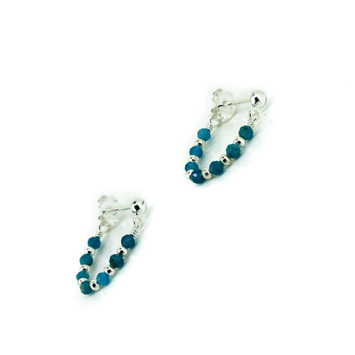 Pair of blue apatite beaded earrings on silver loop earrings