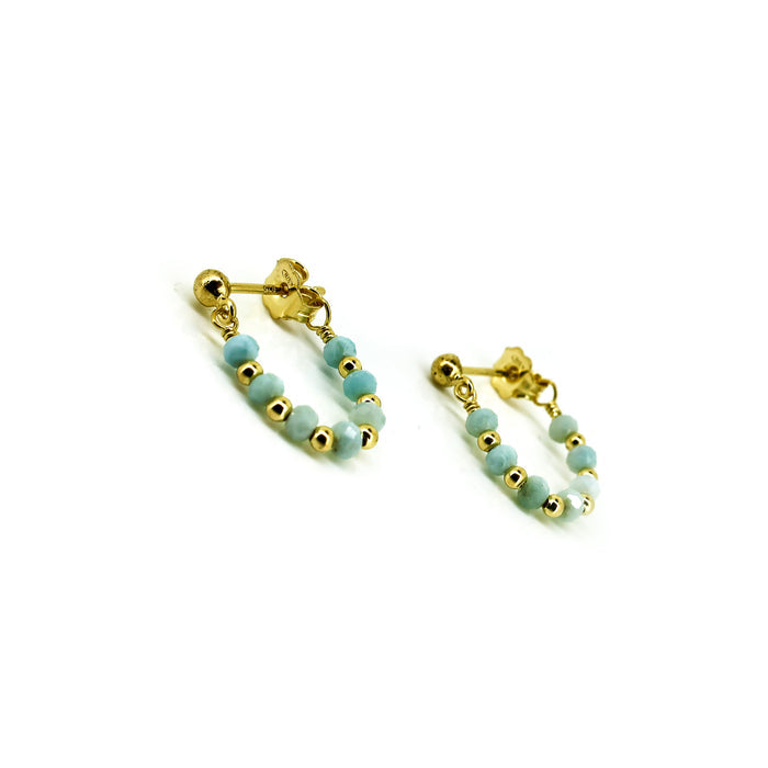 Oceanic Loops Larimar Earrings Gold featuring genuine larimar gemstones set in premium gold vermeil over 925 sterling silver.