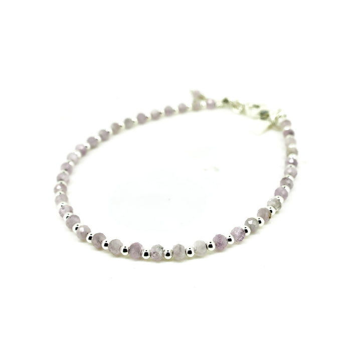 handmade silver beaded bracelet with gemstones kunzite