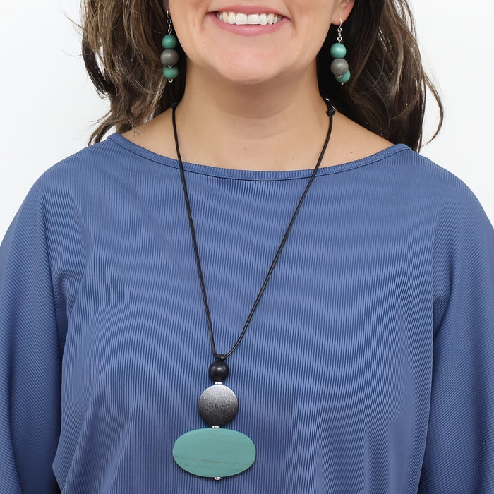 Odette Teal Oval Pendant Necklace