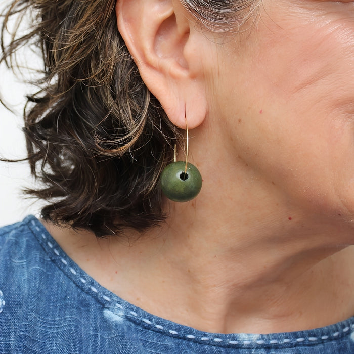 Olive Ball Hoop Dangle Earring - Sylca Designs - Chunky Jewelry