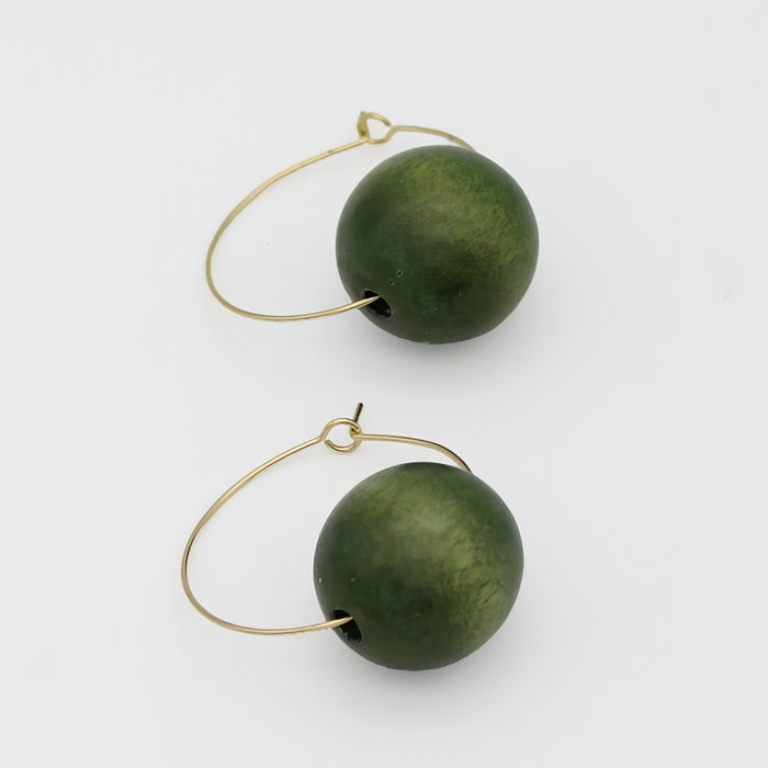 Olive Ball Hoop Dangle Earring - Sylca Designs - Chunky Jewelry