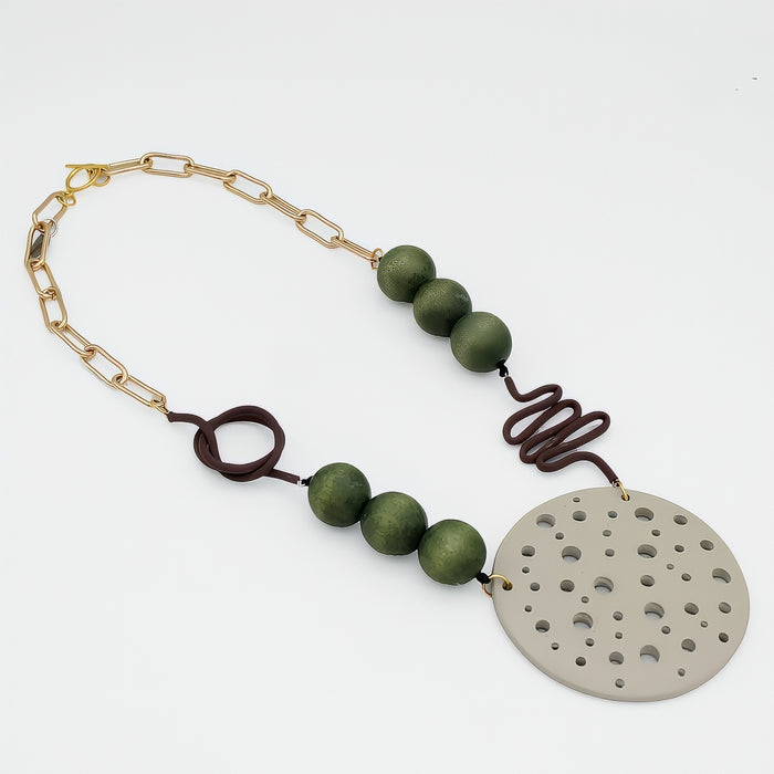 Olive Crater Statement Necklace - Sylca Designs - Chunky Jewelry