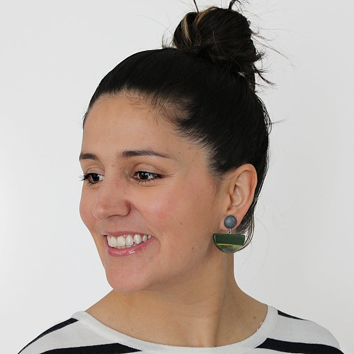 Olive Wood and Shell Half Moon Earrings - Sylca Designs - Chunky Jewelry