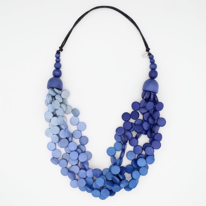 Chunky blue wooden bead necklace