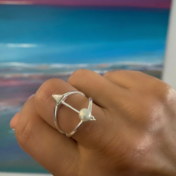 boho pearl arrow ring