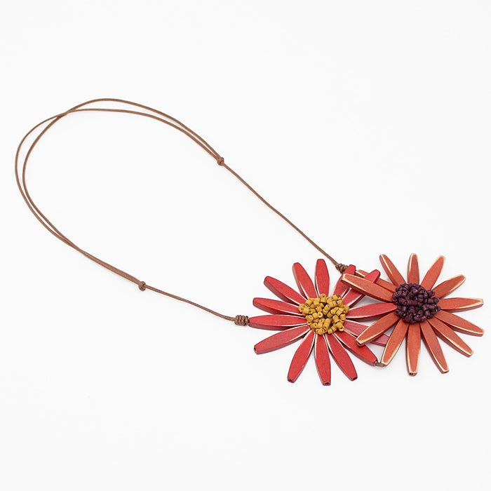 Orange Amaya Double Flower Statement Necklace - Sylca Designs - Chunky Jewelry
