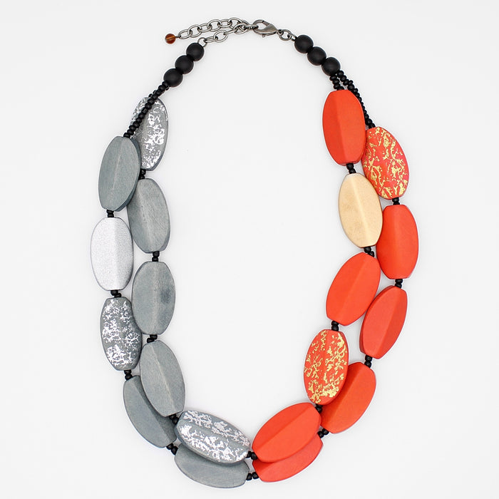 Orange and Gray Adira Statement Necklace - Sylca Designs - Chunky Jewelry